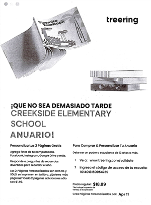 Creekside Yearbook Flier Spanish